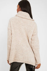 Cream Knitted Borg Oversized Roll Neck Jumper - Ebbie-Jumper