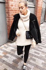 Cream Knitted Borg Oversized Roll Neck Jumper - Ebbie-Jumper