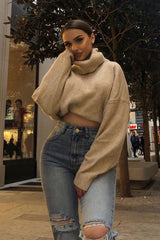 Cream Knitted Borg Oversized Roll Neck Jumper - Ebbie-Jumper