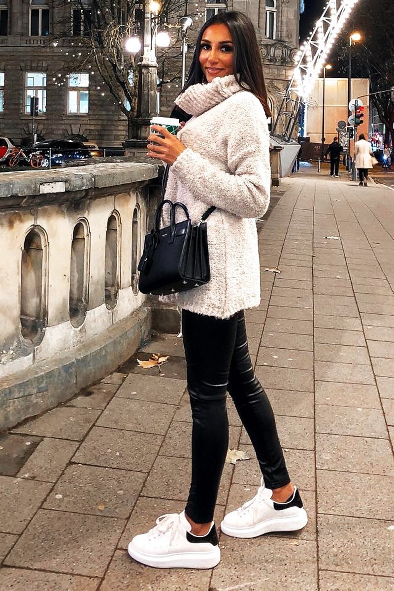 Cream Knitted Borg Oversized Roll Neck Jumper - Ebbie-Jumper