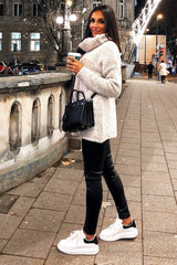 Cream Knitted Borg Oversized Roll Neck Jumper - Ebbie-Jumper