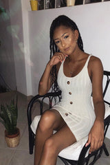Cream Knitted Button Front Bodycon Dress - Cesia-Dresses