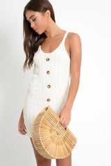 Cream Knitted Button Front Bodycon Dress - Cesia-Dresses