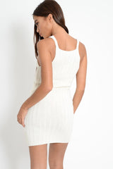 Cream Knitted Button Front Bodycon Dress - Cesia-Dresses