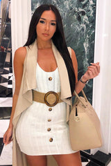 Cream Knitted Button Front Bodycon Dress - Cesia-Dresses