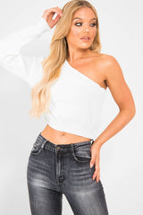 Cream Knitted One Shoulder Jumper - Jayleah-Jumper