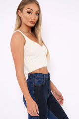 Cream Knitted Plunge Front Vest Top - Jenova-Tops