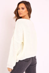 Cream Knitted Ruched Tie Front Jumper - Soraya-Jumper