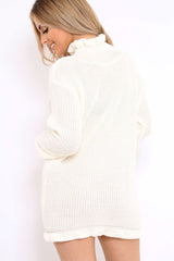 Cream Knitted Ruffle Jumper Dress with Elasticated hems - Velma-Dresses