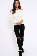 Cream Knitted Ruffle Jumper with Elasticated hems - Eve-Jumper