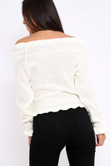 Cream Knitted Ruffle Jumper with Elasticated hems - Eve-Jumper