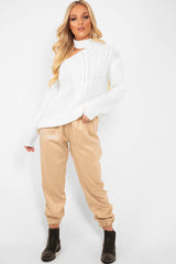 Cream Knitted Slash Neck Off Shoulder Jumper - Hazel-Jumper