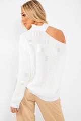 Cream Knitted Slash Neck Off Shoulder Jumper Hazel Rebellious