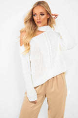 Cream Knitted Slash Neck Off Shoulder Jumper - Hazel-Jumper