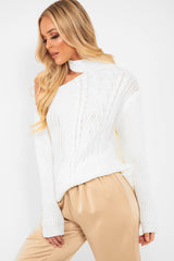 Cream Knitted Slash Neck Off Shoulder Jumper - Hazel-Jumper