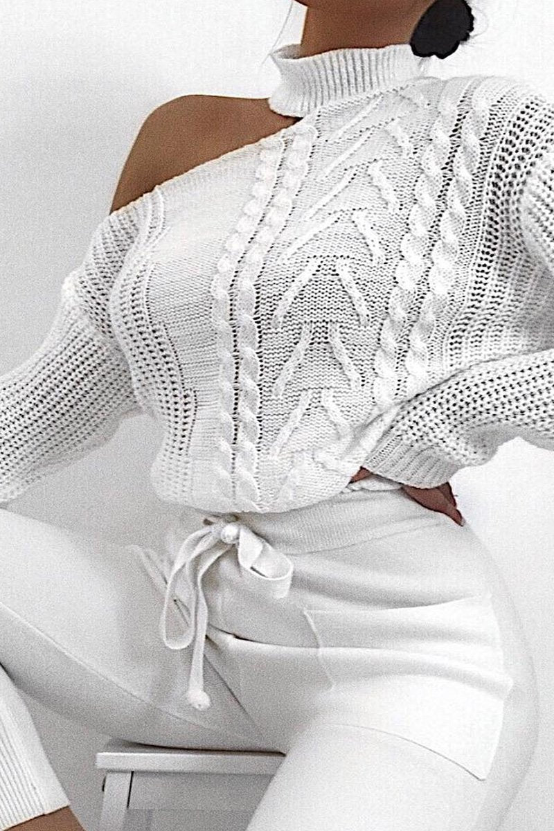 Cream Knitted Slash Neck Off Shoulder Jumper - Hazel-Jumper