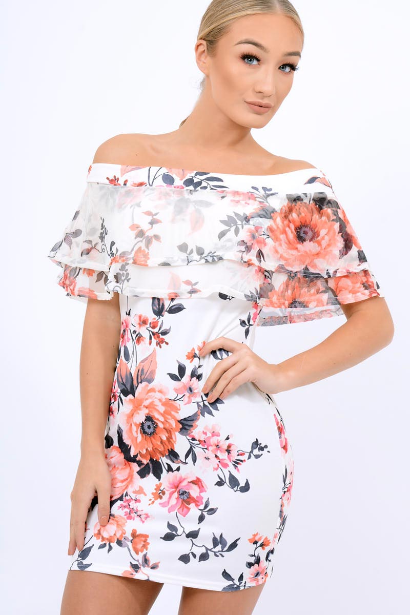 Cream Lace Bardot Dress - Mariella-Dresses