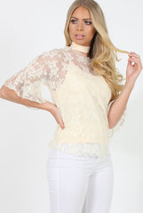 Cream Lace Choker Top - Leana-Tops