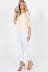 Cream Lace Choker Top - Leana-Tops