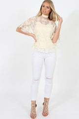 Cream Lace Choker Top - Leana-Tops