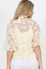 Cream Lace Choker Top - Leana-Tops