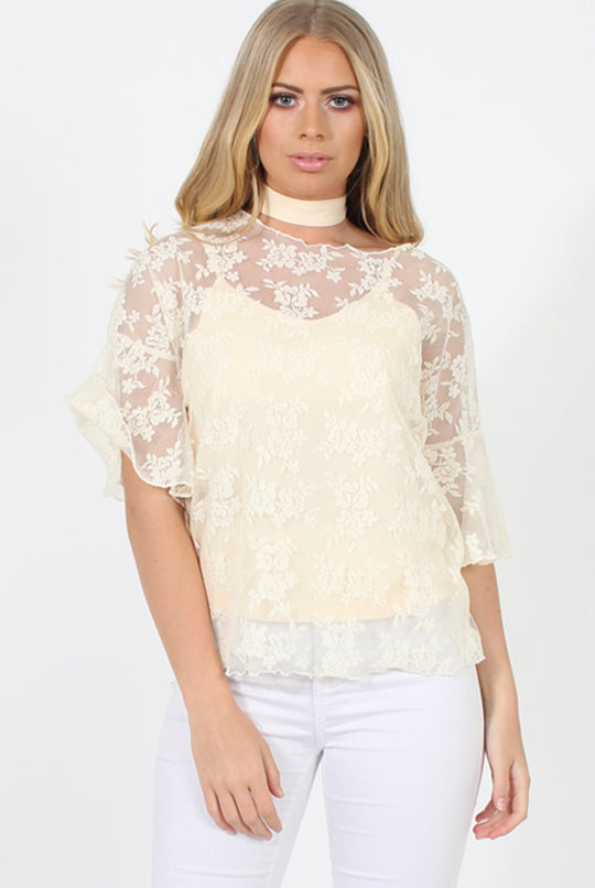 Cream Lace Choker Top - Leana