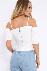 Cream Lace Up Front Cold Shoulder Top - Merci-Tops