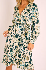 Cream Leopard Wrap Front Tie Detail Dress - Maya-Dresses