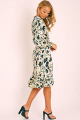 Cream Leopard Wrap Front Tie Detail Dress - Maya-Dresses