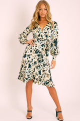 Cream Leopard Wrap Front Tie Detail Dress - Maya-Dresses