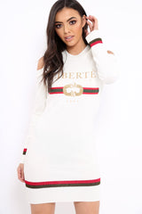 Cream Liberte Slogan Jumper Dress - Lizeth-Dresses