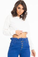 Cream Long Sleeve Crop Top - Nolan-Crop Tops