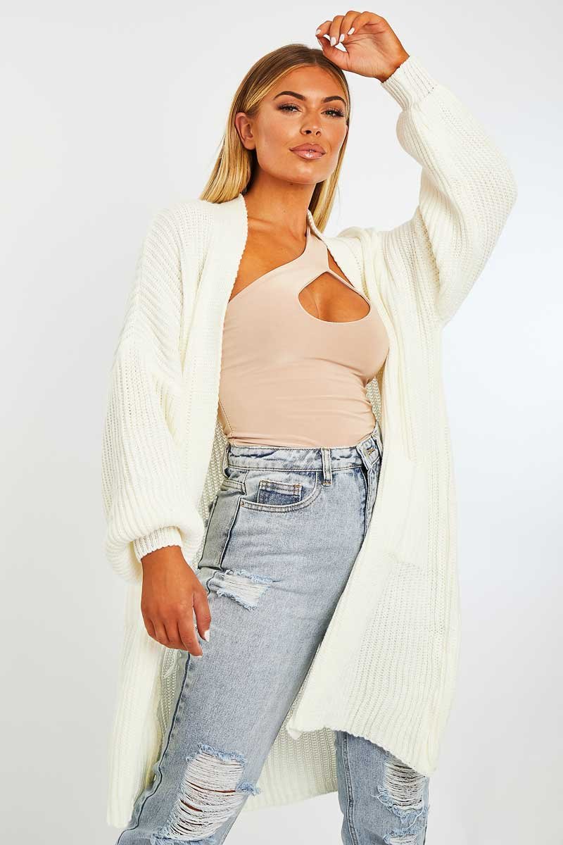 Cream Longline Knit Cardigan - Abbie-Cardigans