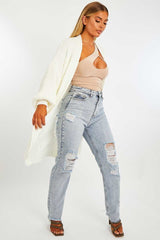Cream Longline Knit Cardigan - Abbie-Cardigans