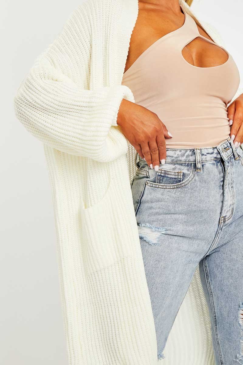 Cream Longline Knit Cardigan - Abbie-Cardigans