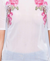 Cream Mesh Embroidered Top - Leigh-Tops