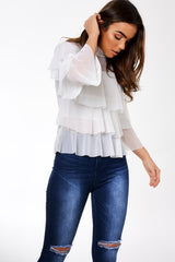Cream Mesh Frill Top - Marnie-Tops