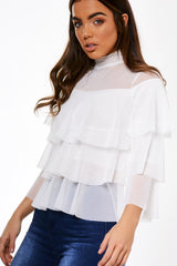Cream Mesh Frill Top - Marnie-Tops