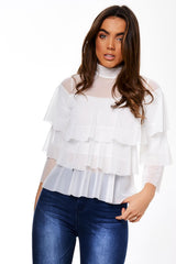 Cream Mesh Frill Top - Marnie-Tops