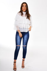Cream Mesh Frill Top - Marnie-Tops