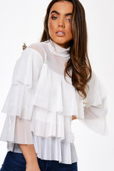 Cream Mesh Frill Top - Marnie-Tops