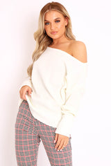 Cream Off Shoulder Knit Jumper - Brithany-Jumper