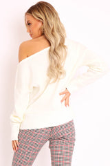 Cream Off Shoulder Knit Jumper - Brithany-Jumper