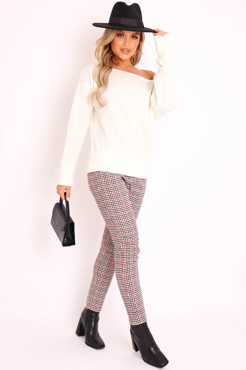 Cream Off Shoulder Knit Jumper - Brithany-Jumper