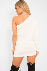 Cream One Shoulder Jumper Dress - Liseth-Dresses