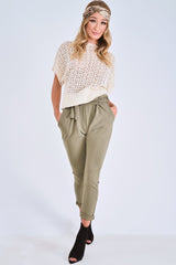 Cream Open Knit Short Sleeve Top - Elene-Tops