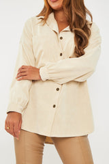 Cream Oversized Fit Corduroy Shirt - Brina-Shirts