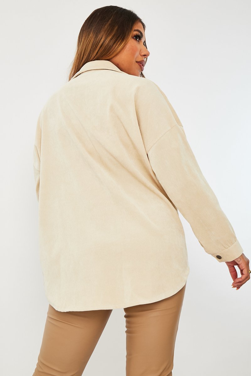 Cream Oversized Fit Corduroy Shirt - Brina-Shirts