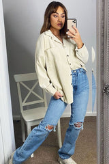 Cream Oversized Fit Corduroy Shirt - Brina-Shirts
