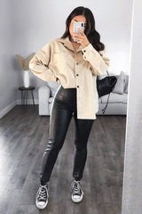 Cream Oversized Fit Corduroy Shirt - Brina-Shirts